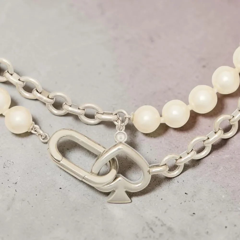 Kate Spade Statement Spade Pearl Wrap Necklace Cream Silver KM163 NWT